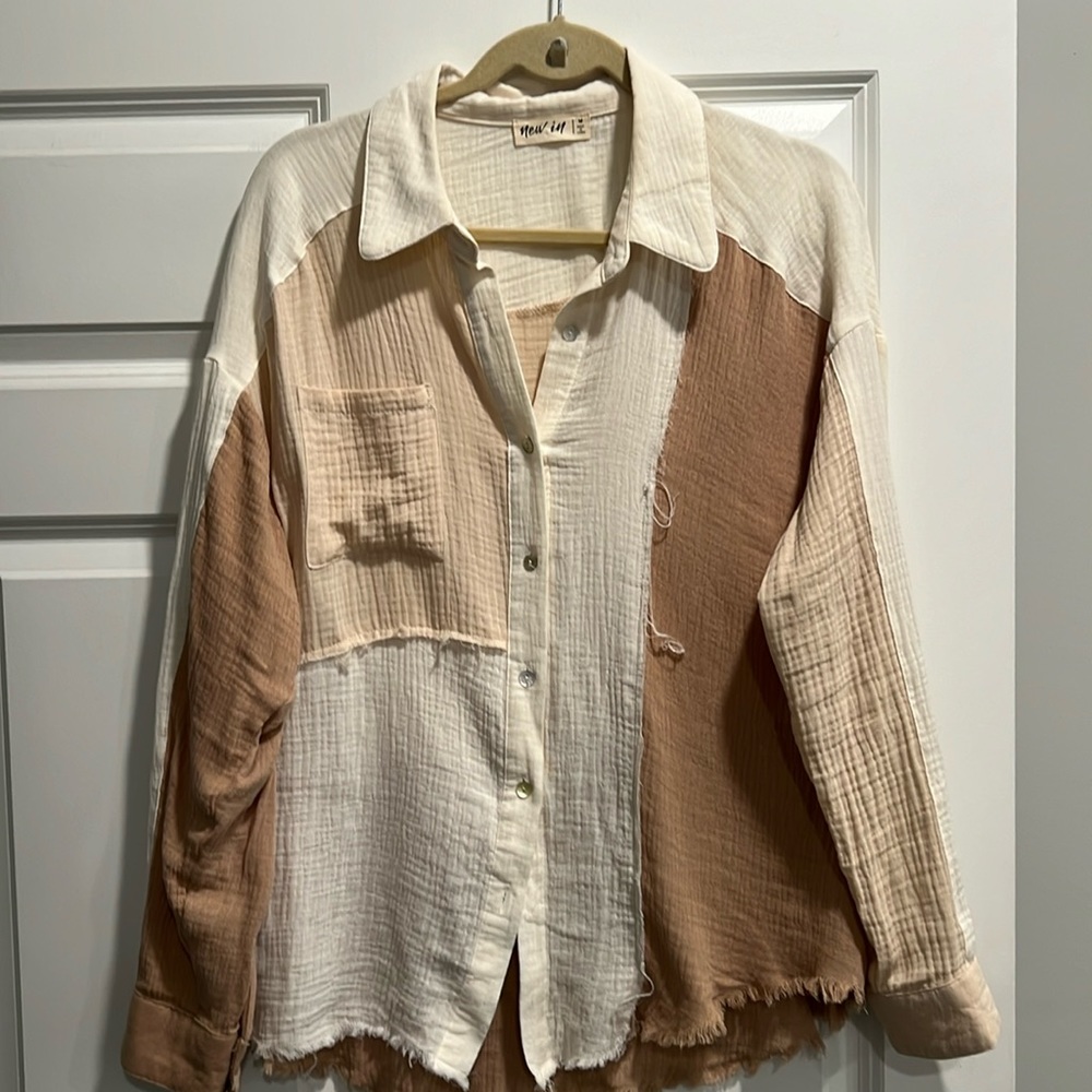 Color Block Button-down Blouse